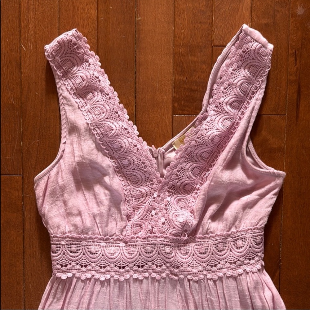 Pink Lace Sleeveless Maxi Dress